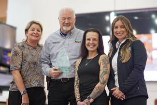 At the award presentation (L to R) TA CEO Debi Boffa; Charles Bernsen, general manager of the Petro in Florence, South Carolina and winner of the TAT 2024 Harriet Tubman Award presented by Progressive Commercial; Nikki, human trafficking survivor helped by Bernsen; TAT Executive Director Esther Goetsch